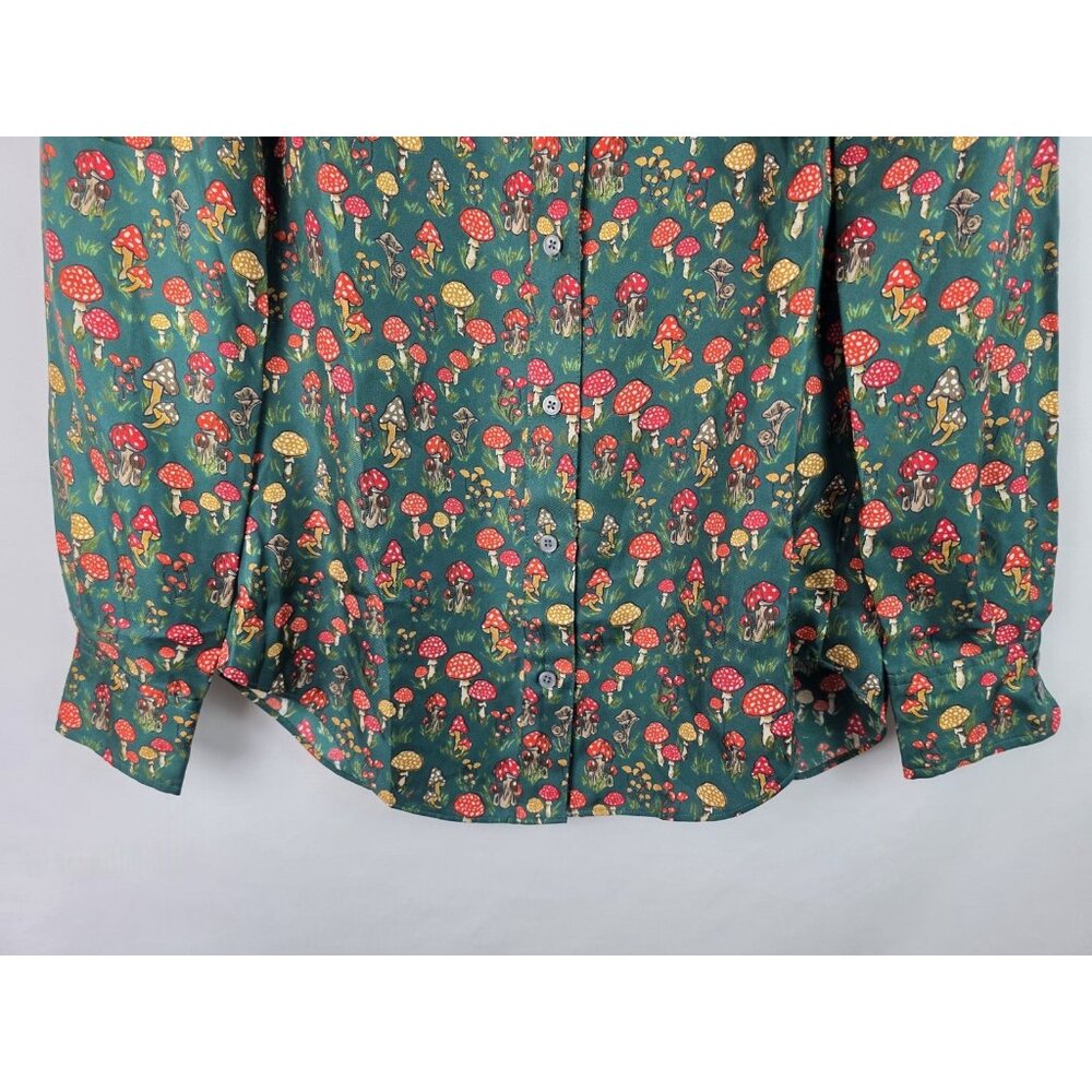 J.Crew Collection Women's Shirt Size XXS Green Mushroom Silk Long Sleeve Blouse - Picture 9 of 12